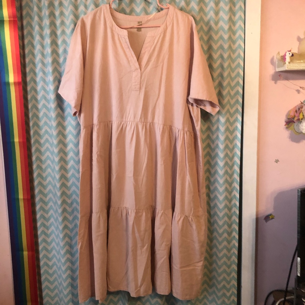 Soya Concept tiered peach linen blend pullover dress summer sundress